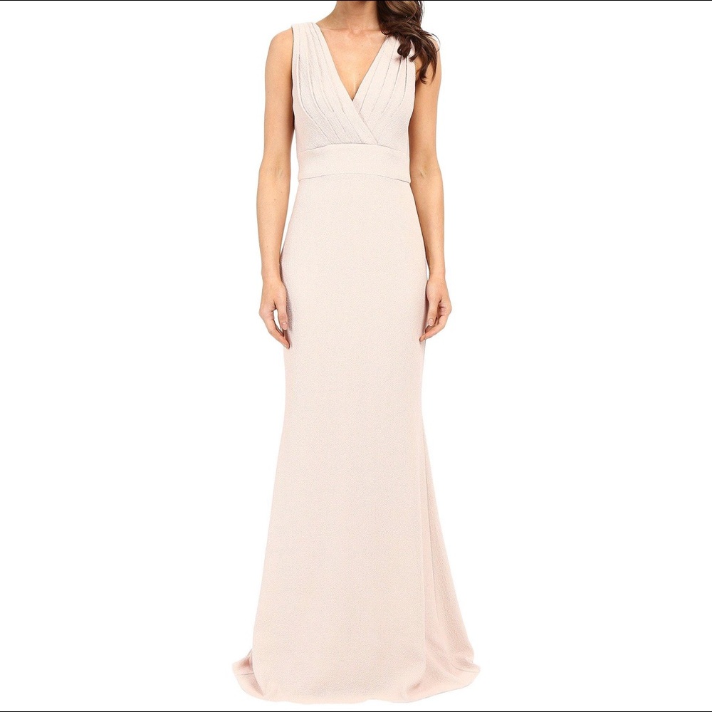 NWT Badgley Mischka foil crepe vneck dress - coral